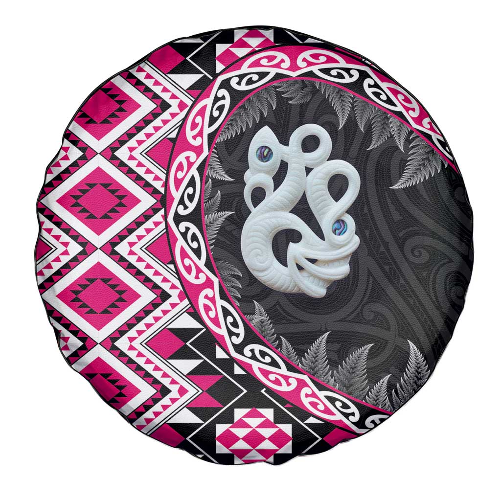 Pink Taniko Motif Aotearoa Manaia and Silver Fern Spare Tire Cover