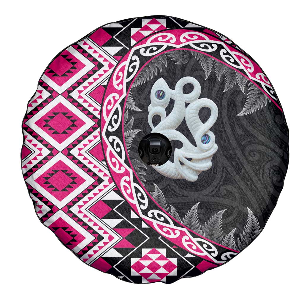 Pink Taniko Motif Aotearoa Manaia and Silver Fern Spare Tire Cover