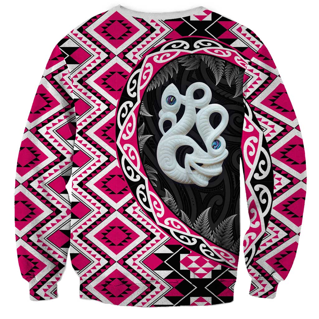 Pink Taniko Motif Aotearoa Manaia and Silver Fern Sweatshirt