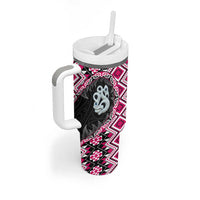 Pink Taniko Motif Aotearoa Manaia and Silver Fern Tumbler With Handle LT03 - Polynesian Pride