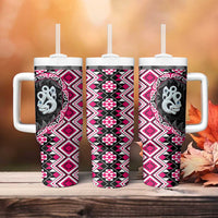 Pink Taniko Motif Aotearoa Manaia and Silver Fern Tumbler With Handle LT03 - Polynesian Pride