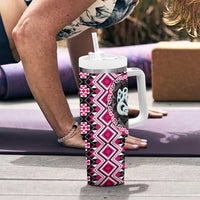 Pink Taniko Motif Aotearoa Manaia and Silver Fern Tumbler With Handle LT03 - Polynesian Pride