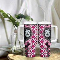 Pink Taniko Motif Aotearoa Manaia and Silver Fern Tumbler With Handle LT03 - Polynesian Pride