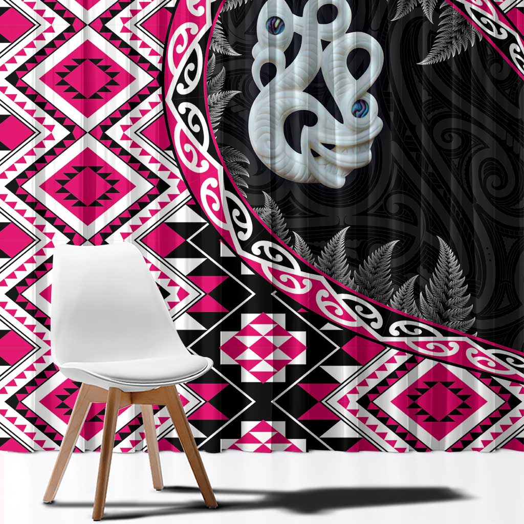 Pink Taniko Motif Aotearoa Manaia and Silver Fern Window Curtain