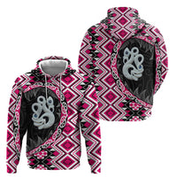 Pink Taniko Motif Aotearoa Manaia and Silver Fern Zip Hoodie