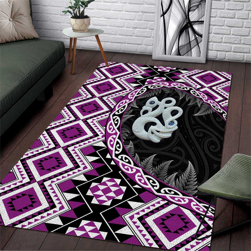 Purple Taniko Motif Aotearoa Manaia and Silver Fern Area Rug