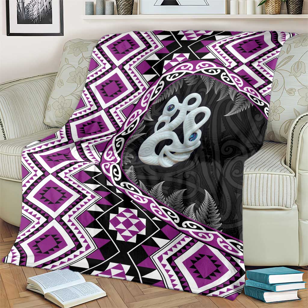Purple Taniko Motif Aotearoa Manaia and Silver Fern Blanket