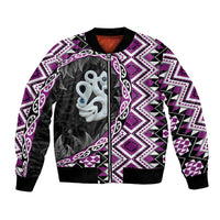 Purple Taniko Motif Aotearoa Manaia and Silver Fern Bomber Jacket