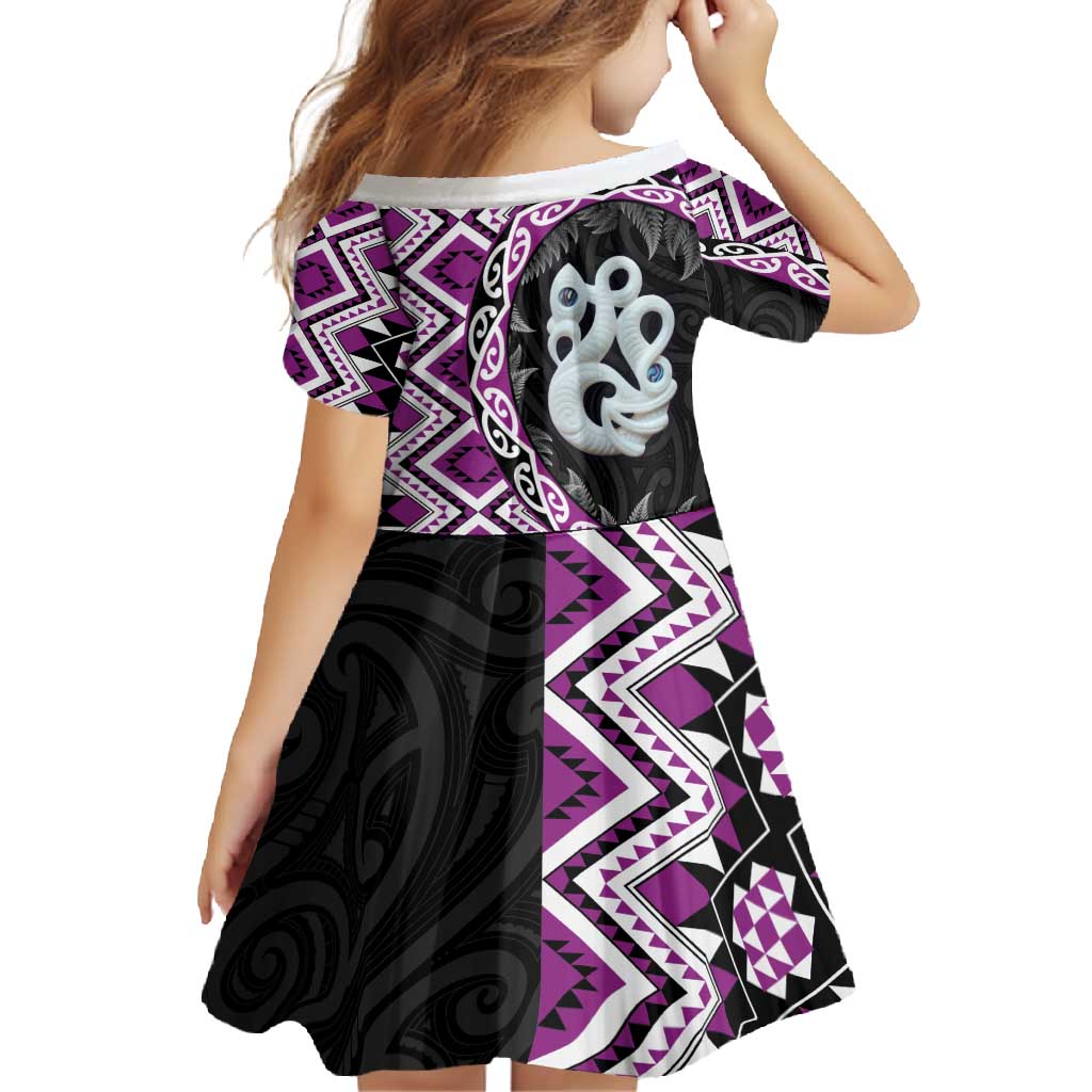 Purple Taniko Motif Aotearoa Manaia and Silver Fern Family Matching Mermaid Dress and Hawaiian Shirt LT03 - Polynesian Pride