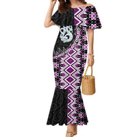 Purple Taniko Motif Aotearoa Manaia and Silver Fern Family Matching Mermaid Dress and Hawaiian Shirt LT03 Mom's Dress Purple - Polynesian Pride