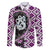 Purple Taniko Motif Aotearoa Manaia and Silver Fern Family Matching Off The Shoulder Long Sleeve Dress and Hawaiian Shirt