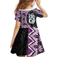 Purple Taniko Motif Aotearoa Manaia and Silver Fern Family Matching Off Shoulder Short Dress and Hawaiian Shirt LT03 - Polynesian Pride