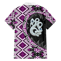 Purple Taniko Motif Aotearoa Manaia and Silver Fern Family Matching Puletasi and Hawaiian Shirt LT03 - Polynesian Pride