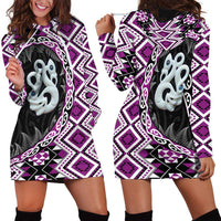 Purple Taniko Motif Aotearoa Manaia and Silver Fern Hoodie Dress
