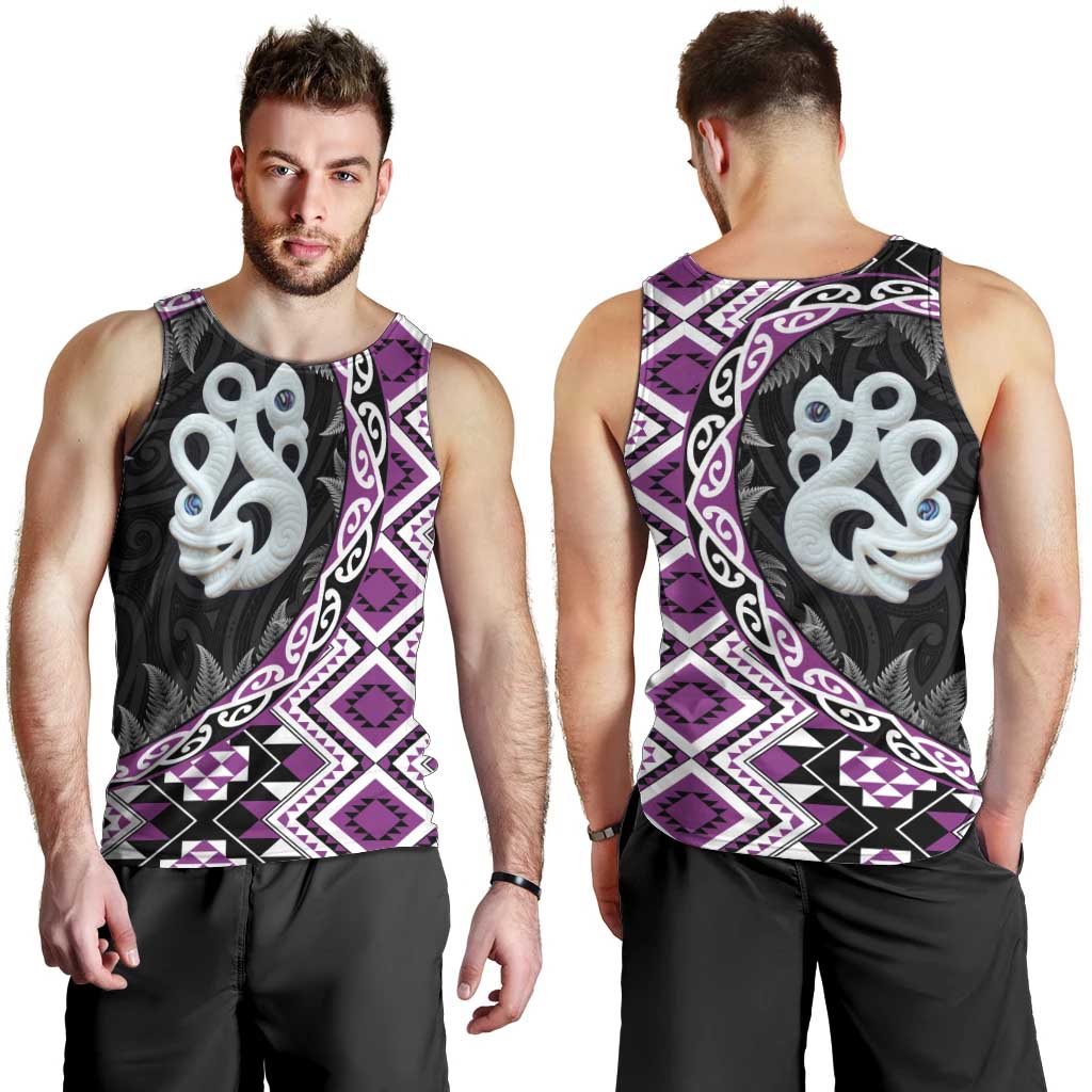 Purple Taniko Motif Aotearoa Manaia and Silver Fern Men Tank Top
