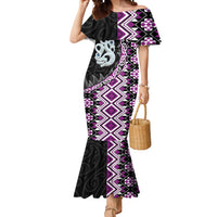 Purple Taniko Motif Aotearoa Manaia and Silver Fern Mermaid Dress