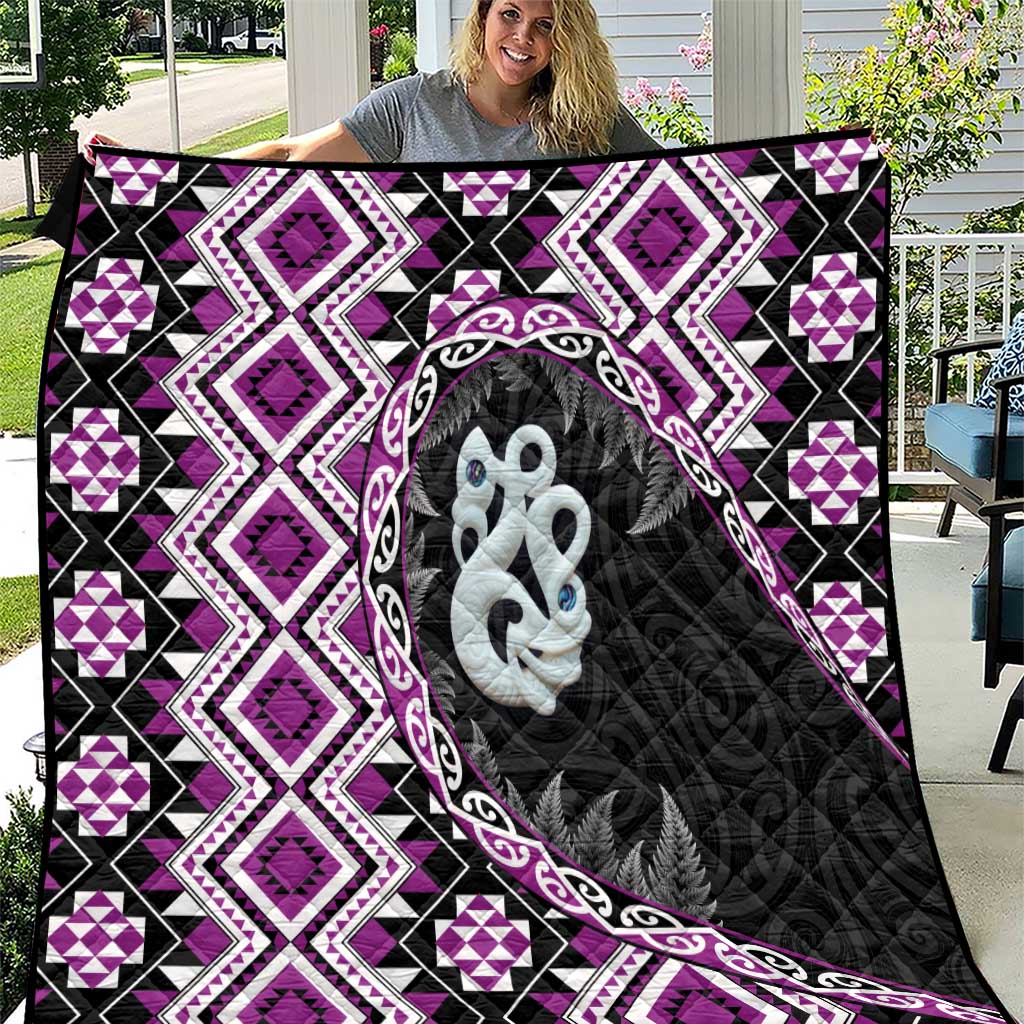 Purple Taniko Motif Aotearoa Manaia and Silver Fern Quilt LT03 Purple - Polynesian Pride