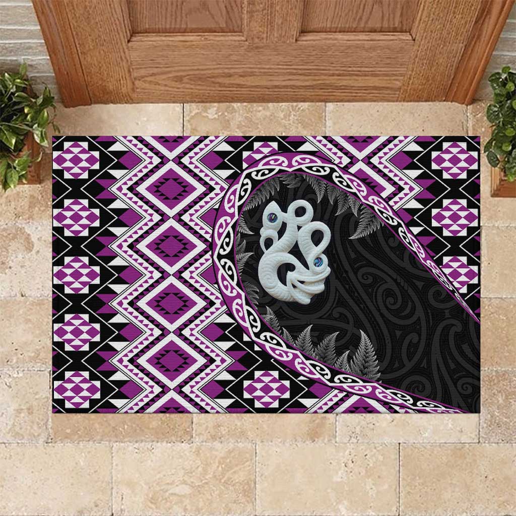 Purple Taniko Motif Aotearoa Manaia and Silver Fern Rubber Doormat LT03 Purple - Polynesian Pride