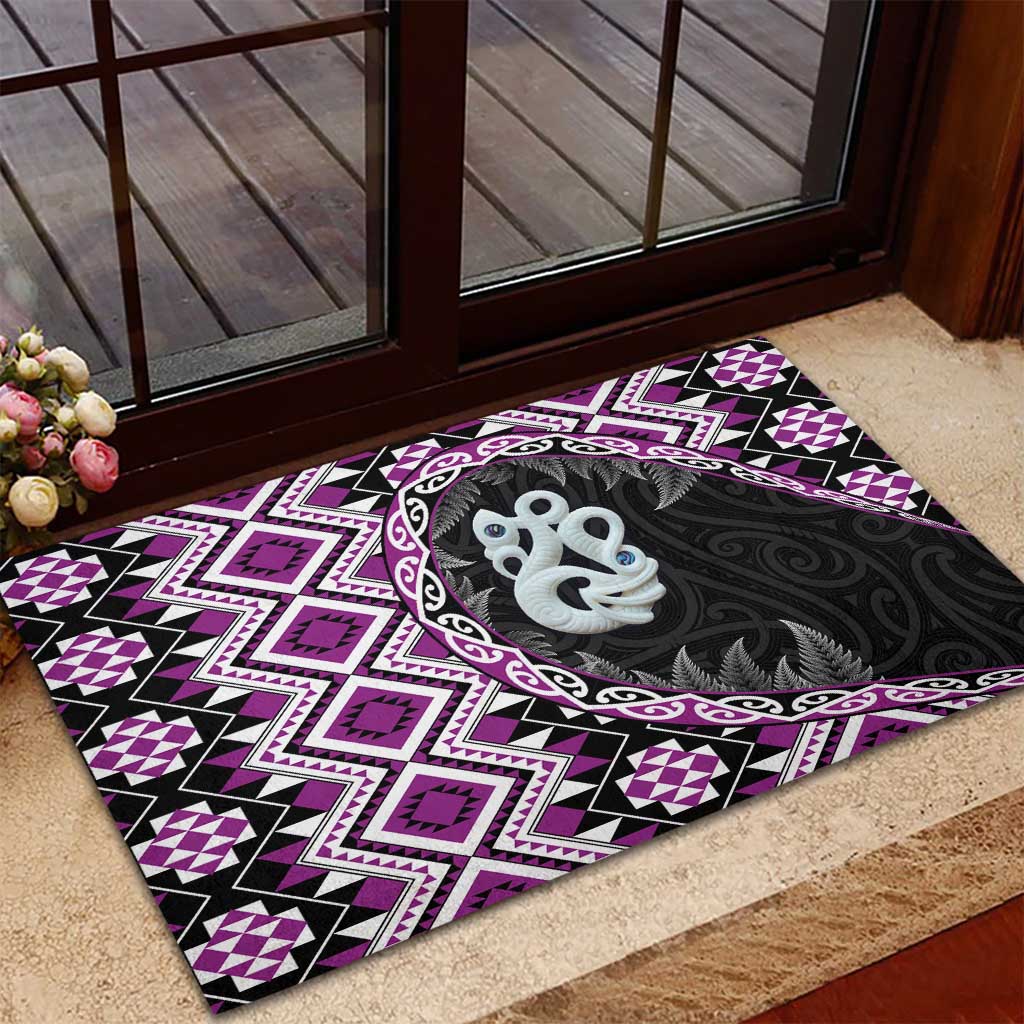 Purple Taniko Motif Aotearoa Manaia and Silver Fern Rubber Doormat LT03 - Polynesian Pride
