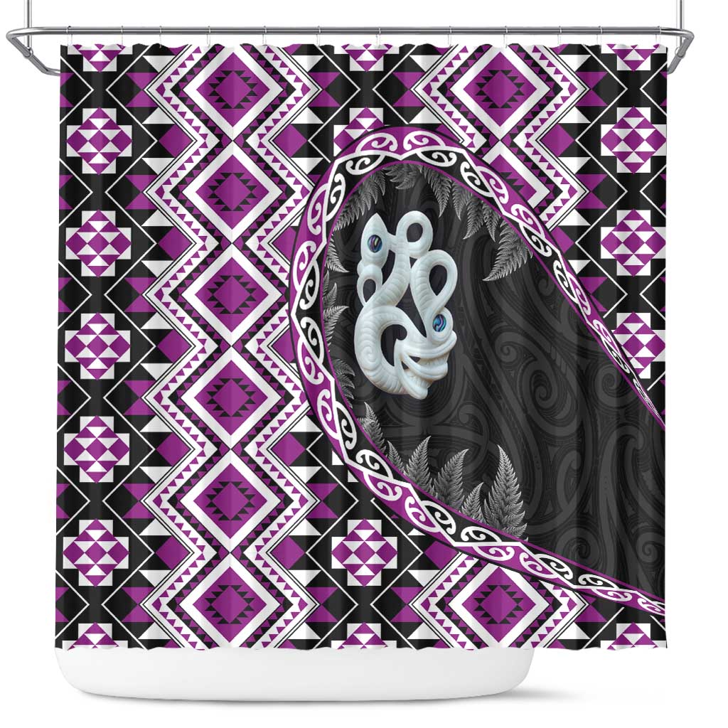 Purple Taniko Motif Aotearoa Manaia and Silver Fern Shower Curtain