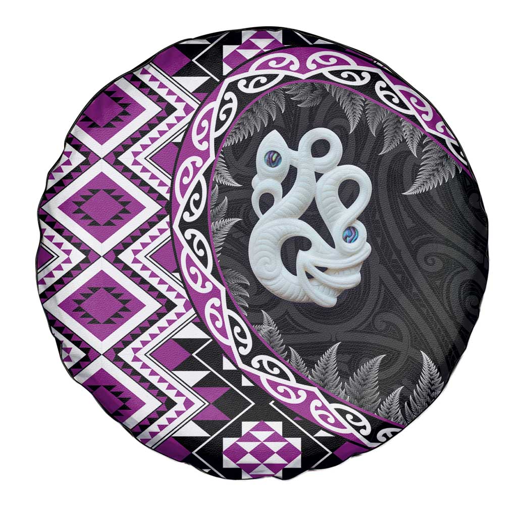 Purple Taniko Motif Aotearoa Manaia and Silver Fern Spare Tire Cover