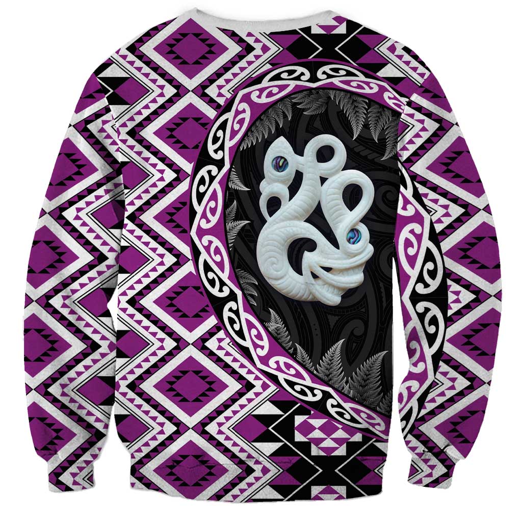 Purple Taniko Motif Aotearoa Manaia and Silver Fern Sweatshirt LT03 - Polynesian Pride