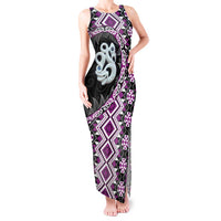 Purple Taniko Motif Aotearoa Manaia and Silver Fern Tank Maxi Dress