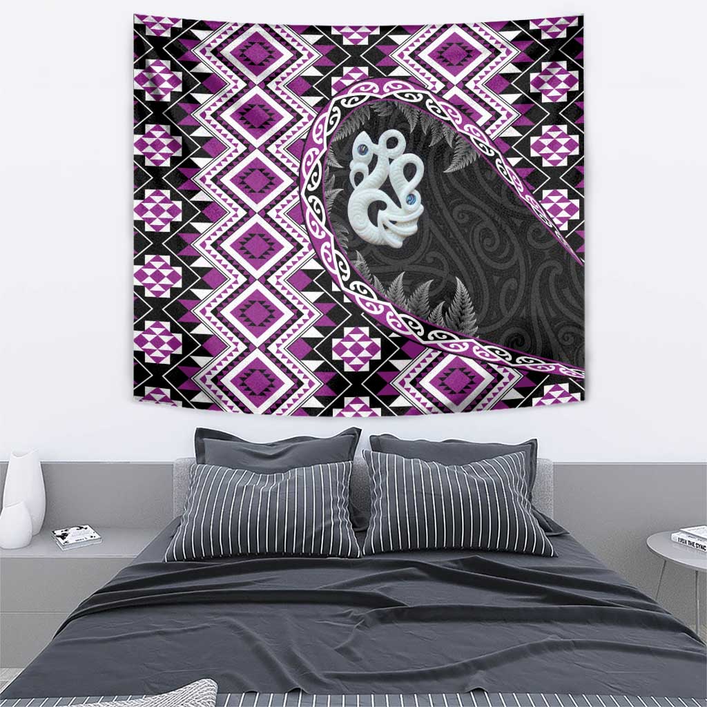 Purple Taniko Motif Aotearoa Manaia and Silver Fern Tapestry