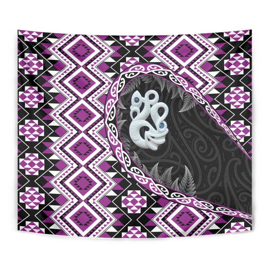 Purple Taniko Motif Aotearoa Manaia and Silver Fern Tapestry