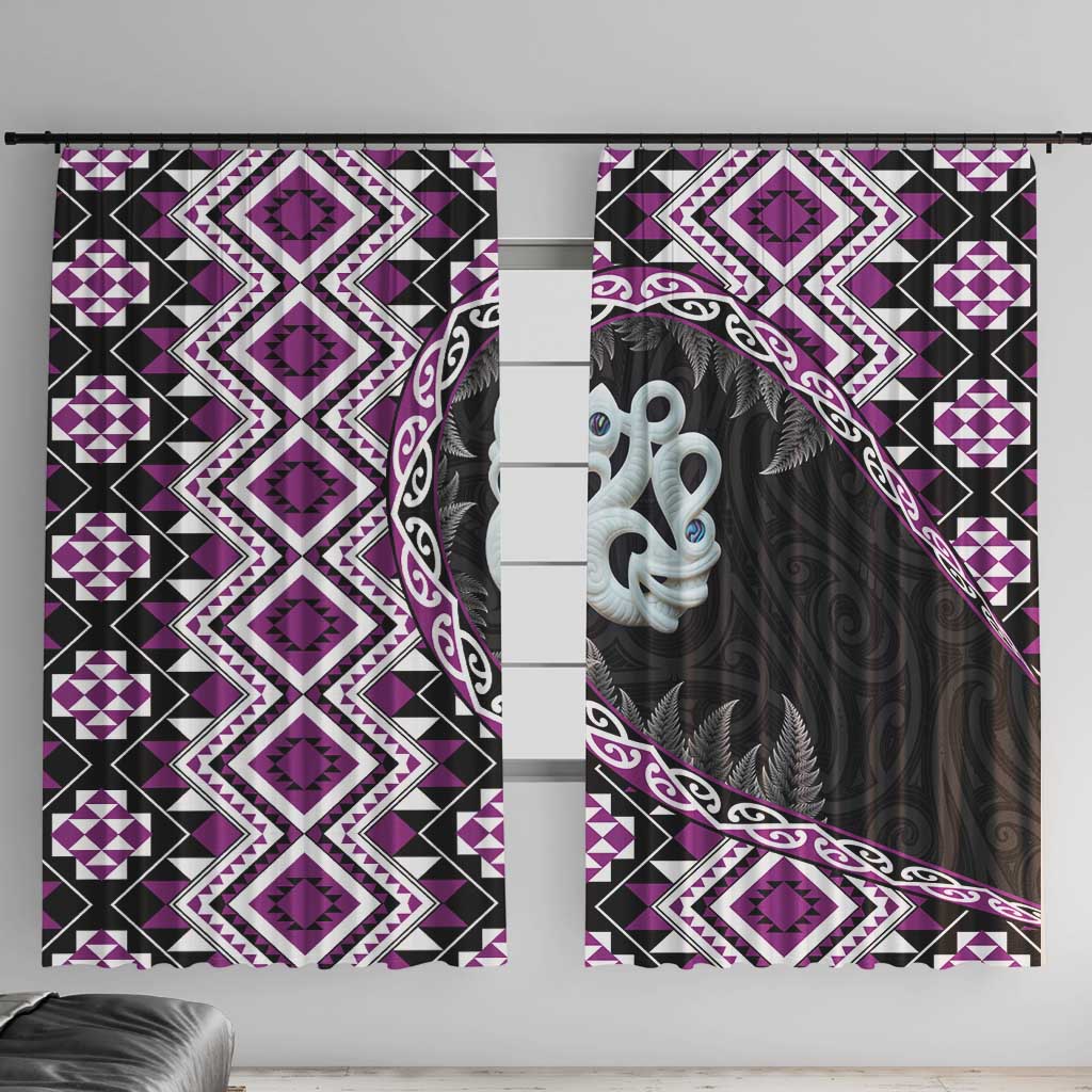 Purple Taniko Motif Aotearoa Manaia and Silver Fern Window Curtain