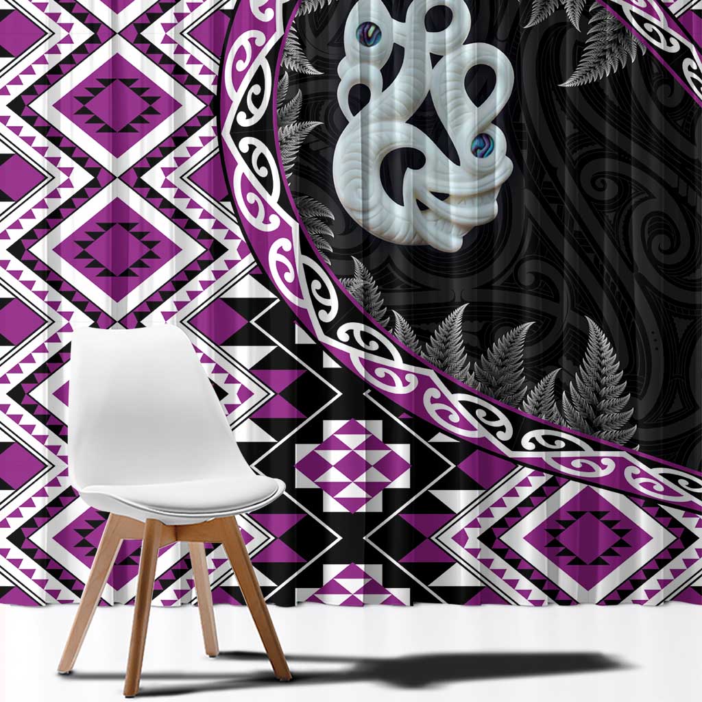 Purple Taniko Motif Aotearoa Manaia and Silver Fern Window Curtain