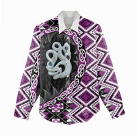 Purple Taniko Motif Aotearoa Manaia and Silver Fern Women Casual Shirt LT03 - Polynesian Pride