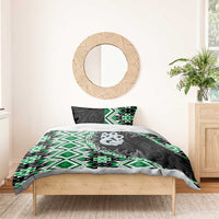 Green Taniko Motif Aotearoa Manaia and Silver Fern Bedding Set