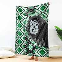Green Taniko Motif Aotearoa Manaia and Silver Fern Blanket