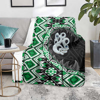 Green Taniko Motif Aotearoa Manaia and Silver Fern Blanket