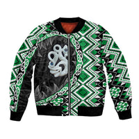 Green Taniko Motif Aotearoa Manaia and Silver Fern Bomber Jacket