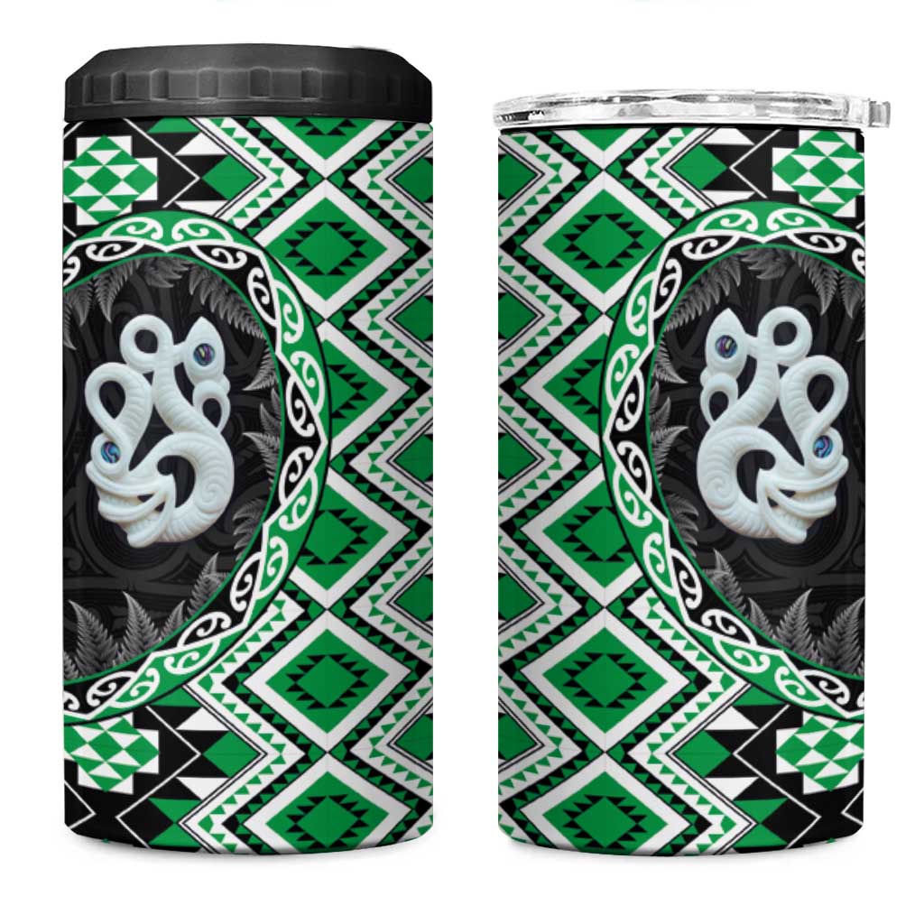 Green Taniko Motif Aotearoa Manaia and Silver Fern 4 in 1 Can Cooler Tumbler LT03 One Size: 16 oz Green - Polynesian Pride