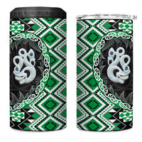 Green Taniko Motif Aotearoa Manaia and Silver Fern 4 in 1 Can Cooler Tumbler LT03 One Size: 16 oz Green - Polynesian Pride