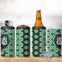 Green Taniko Motif Aotearoa Manaia and Silver Fern 4 in 1 Can Cooler Tumbler LT03 - Polynesian Pride