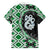 Green Taniko Motif Aotearoa Manaia and Silver Fern Family Matching Off The Shoulder Long Sleeve Dress and Hawaiian Shirt