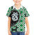 Green Taniko Motif Aotearoa Manaia and Silver Fern Family Matching Off The Shoulder Long Sleeve Dress and Hawaiian Shirt