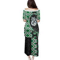 Green Taniko Motif Aotearoa Manaia and Silver Fern Family Matching Puletasi and Hawaiian Shirt LT03 - Polynesian Pride