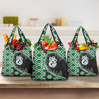 Green Taniko Motif Aotearoa Manaia and Silver Fern Grocery Bag LT03 3-pack One Size Green - Polynesian Pride