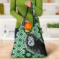 Green Taniko Motif Aotearoa Manaia and Silver Fern Grocery Bag LT03 - Polynesian Pride