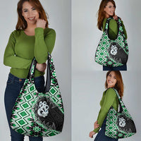 Green Taniko Motif Aotearoa Manaia and Silver Fern Grocery Bag LT03 - Polynesian Pride