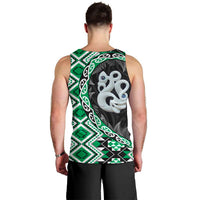 Green Taniko Motif Aotearoa Manaia and Silver Fern Men Tank Top