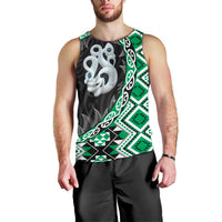 Green Taniko Motif Aotearoa Manaia and Silver Fern Men Tank Top