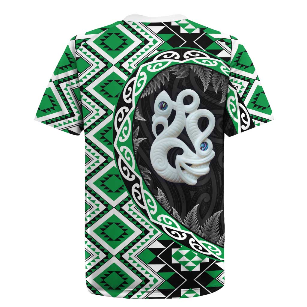 Green Taniko Motif Aotearoa Manaia and Silver Fern Rugby Jersey LT03 - Polynesian Pride
