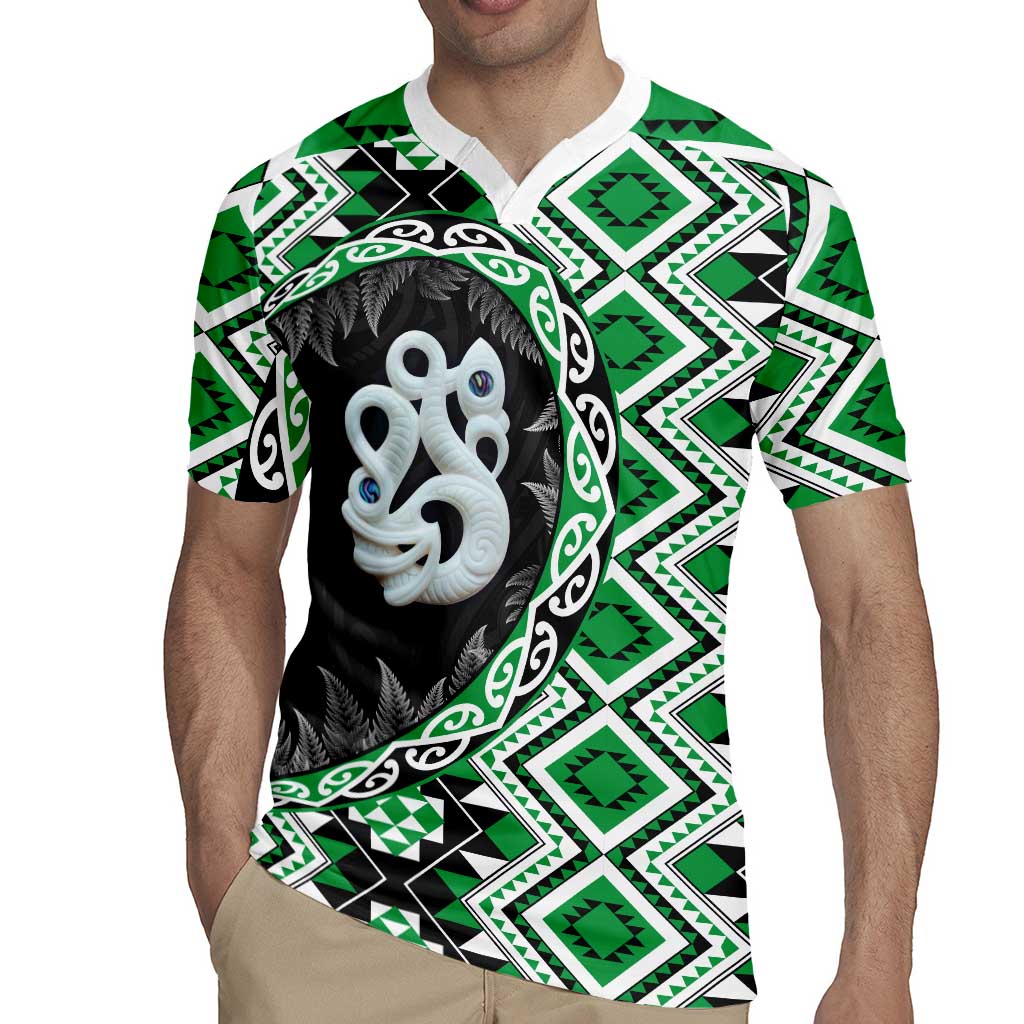Green Taniko Motif Aotearoa Manaia and Silver Fern Rugby Jersey LT03 - Polynesian Pride