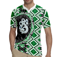 Green Taniko Motif Aotearoa Manaia and Silver Fern Rugby Jersey LT03 - Polynesian Pride